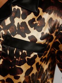 Snug League Men's Long Sleeve Top & Long Pants Pajama Set, Satin Button Robe & Leopard Print Loungewear 2-Piece, Winter Clothes - Yellow - View 6