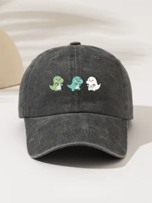 1pc Fashionable Casual Versatile Washed Baseball Cap With "3 Little Dinosaurs" Print, Unisex High-Quality Seasonal Essential, Great Gift For Family And Friends - Baseball Cap - View 10