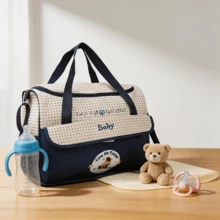 时尚多功能单肩妈妈包；轻便便携妈妈包；可爱小熊多隔层斜挎尿布包 - 藏蓝色 - 查看 15
