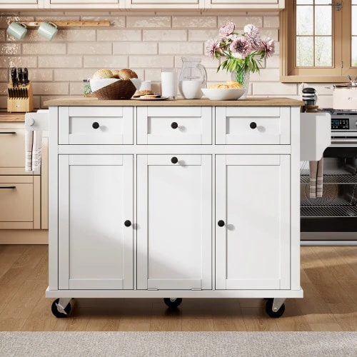 Kitchen Island With Wheels, Removable Dining Area, Kitchen Island With Bin And Drawers, Mobile Kitchen Island, Ideal For The Kitchen And Dining Room (White) - White - View 1
