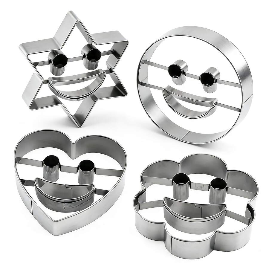 1pc/4PCS Creative Smile Shaped Biscuit Cutting Mold, Stainless Steel Pastry Cutter, Biscuit Mold, Baking Tools, Kitchen Accessories - View 1