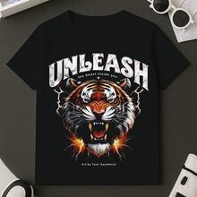 Kit Of 3 Tiger Lightning Bolt T-Shirts, 100% Cotton, Premium Printed, Men's T-Shirt, Sizes 2 To GG (Extra Large). - màu đen - Xem 2
