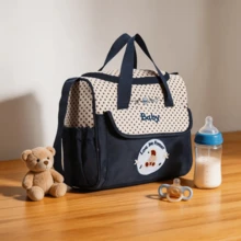 1入組嬰兒卡通狗&字母刺繡多功能便攜可愛單肩媽咪包 - 藏蓝色 - 查看 9