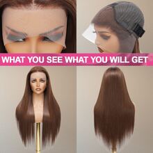 40 Inch 13x6 13*4 5*5 HD Chocolate Brown Bone Straight Lace Front Wigs Human Hair Blended 13x4 Brazilian Transparent Lace Frontal Wig For Women Remy Hair Blended Preplucked With Baby Hair - Brown - View 4