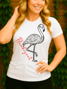 Camiseta Flamingo Mar Água Flamboyant Ave Básica Unissex 100% Algodão Premium – Masculino e Feminino | Casual, Streetwear, Plus Size, Lançamento com Envio Imediato em Várias Cores - Branco - Visão 3