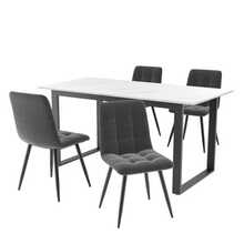 Dining Chair Set (Dining Table 140 / 180*80*75 Cm With 4 Chairs), Modern Kitchen Table Chair Set, Grey Velvet Dining Chair, White MDF Top, Black Table Legs. - Dark Grey - View 4