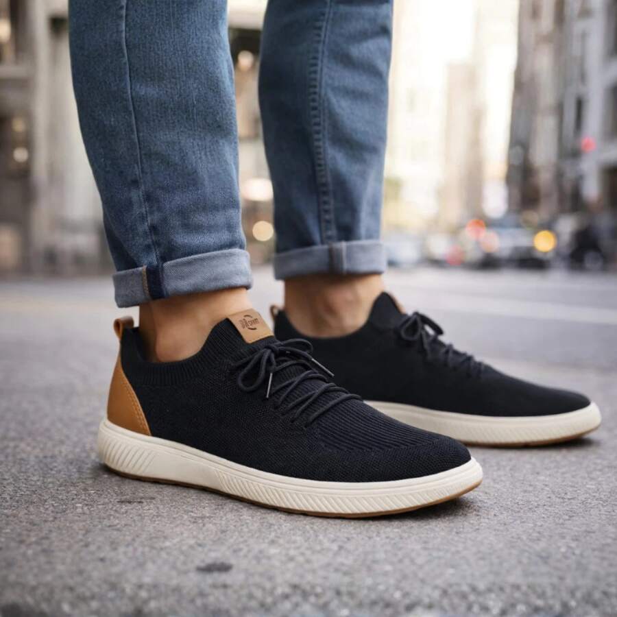 BR Sport Men's Breathable Knit Fabric Sneakers, Easy To Slip On, For Everyday Use Or Work, Super Soft, Original - 黑色 - 查看 1