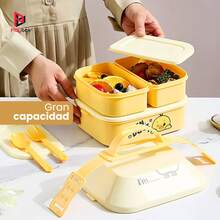 Lonchera Tipo Tóper 3 en 1 con Cubiertos y Asa Transportable Termorresistente YUDA16117 - Rosa coral - Ver 9