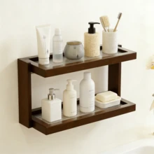 1pcs 2 Tier Wooden Mug Holder Countertop Coffee Station Organizer, Double Layer Coffee Mug Stand Countertop Storage Rack For Kitchen, Tea, Plant, Bar Accessories Condiment Display - 棕色 - 查看 6