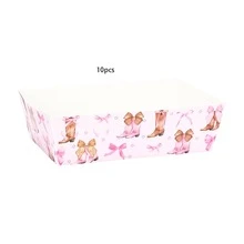 10pcs/30pcs/50pcs Pink Cowgirl Girl & Bow Paper Food Trays, Western Brown Boots Disposable Plates, Cowgirl Girl Bow & Hat Dessert Plates, Pink Cowgirl Theme Party Snack Fries Decor, Wild Cowboy Bridal Baby Shower - Type B - View 8