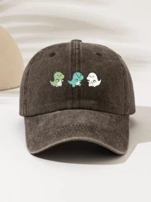 1pc Fashionable Casual Versatile Washed Baseball Cap With "3 Little Dinosaurs" Print, Unisex High-Quality Seasonal Essential, Great Gift For Family And Friends - Baseball Cap - View 8