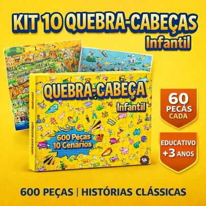 AKIKOLA Kit 10 Quebra-Cabeças Infantil Histórias Clássicas 60 Peças Cada Educativo A4 Colorido Crianças +3 Anos
