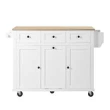 Kitchen Island With Wheels, Removable Dining Area, Kitchen Island With Bin And Drawers, Mobile Kitchen Island, Ideal For The Kitchen And Dining Room (White) - White - View 6