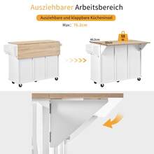 Kitchen Island With Wheels, Removable Dining Area, Kitchen Island With Bin And Drawers, Mobile Kitchen Island, Ideal For The Kitchen And Dining Room (White) - White - View 4