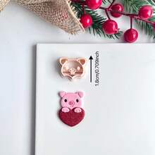 动物及心形系列聚合物粘土切割模具，包括大象、猫、老鼠、熊、狐狸、猪等造型，适合初学者制作手工聚合物粘土耳环和陶瓷工艺品。 - 杏色 - 查看 9