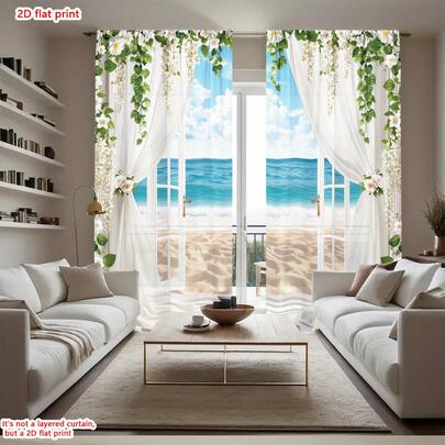 モダンアート装飾シアーカーテン2枚セット、リビングルーム、寝室用半遮光カーテン、夏用軽量カーテン