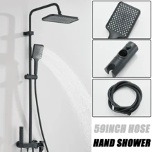 Juego de ducha de baño, juego de ducha con pantalla digital lacado en piano negro, grifo de baño con control dual de agua caliente y fría, grifo de cascada, sistema de ducha de lluvia, control dual de agua caliente y fría negro - Negro - Ver 8