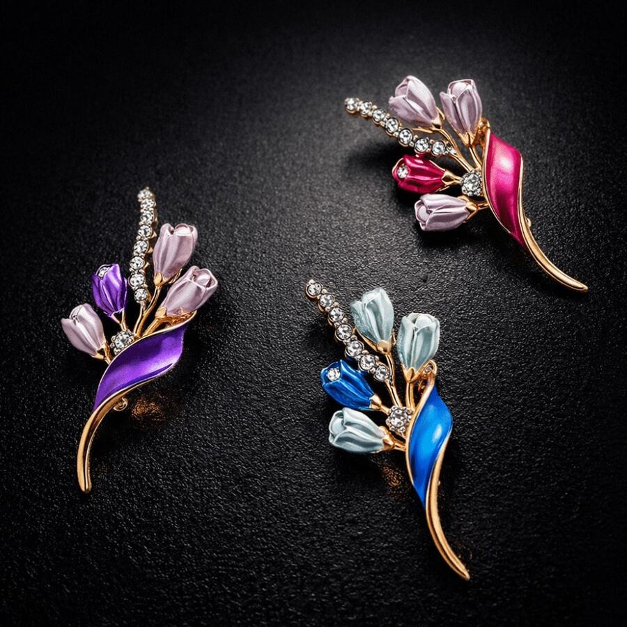 Broche de flor, design elegante e requintado, antirreflexo, versão coreana, joia de luxo, belo acessório, broche de flor, fivela de colarinho moderna para festas. - Multicolorido - Ver 1