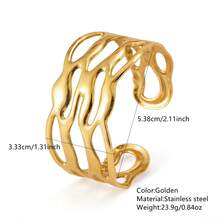 VceTd 1 pieza Brazalete de acero inoxidable con diseño hueco y exagerado, con estilo de metal líquido, adecuado para que las mujeres lo usen en la playa, vacaciones o tiempo libre - Amarillo Oro - Ver 2