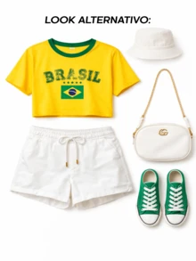 Women's Cropped Tropical Brazil Blouse, Casual Short Top, Soft Touch, Round Neck - 黃色 - 查看 4