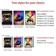 三件套游戏主题墙画 - RGB 游戏手柄和耳机帆布画，可选画框，现代游戏风格，适用于卧室、游戏室、宿舍 | 送给游戏玩家男孩、男士、青少年的完美礼物 - 家居装饰、生日礼物 - 彩色 - 查看 3