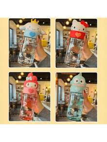 Sanrio 1 pieza Botella de agua de 500ml/16.9oz con tapa con pajita, diseño lindo, a prueba de fugas, adecuado para estudiantes - Multicolor - Ver 9