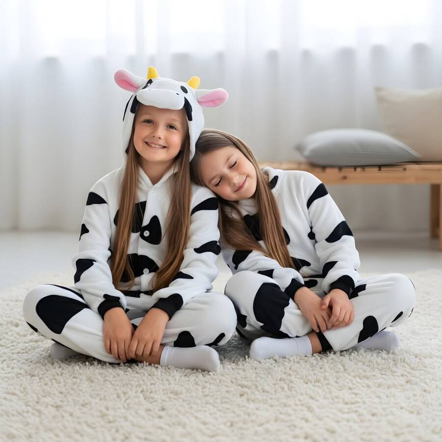 nerd hunters Kids Cozy Cow Hooded Kigurumi One-Piece Pajamas