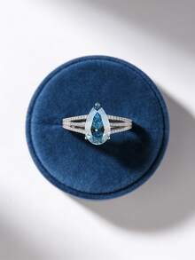 1枚女士925纯银三线水滴形闪亮戒指，永恒结婚订婚戒指，时尚珠宝礼品 - 銀色 - 查看 3