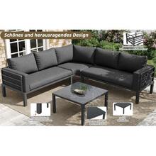 Garden Furniture Set (4-5 People) Containing A Tempered Glass Coffee Table, A Galvanized Iron Frame, Comfortable Garden Furniture, Grey Cushions And Pillows, And Height-Adjustable Table Legs. - Dark Grey - View 3