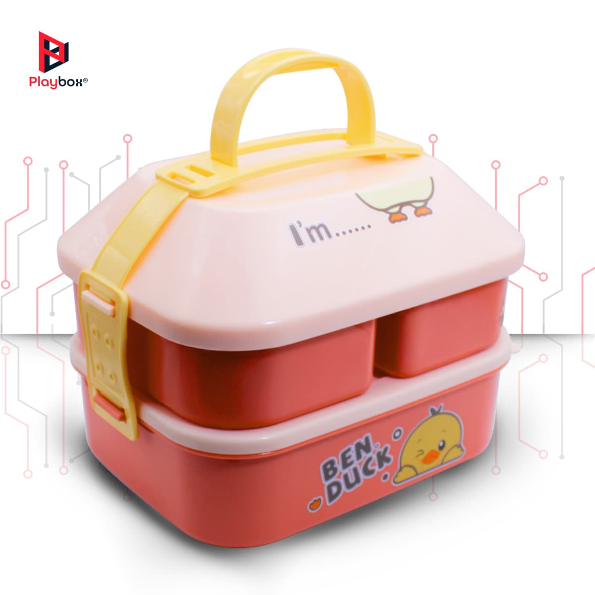 Lonchera Tipo Tóper 3 en 1 con Cubiertos y Asa Transportable Termorresistente YUDA16117 - Rosa coral - Ver 1