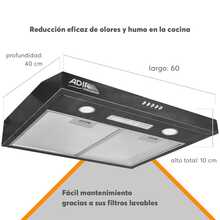 Campana Para Cocina Extractora 60 cm Acero Inoxidable con 3 Velocidades y Luz LED - Tipo de Enchufe A USA (110-127V) - Ver 4