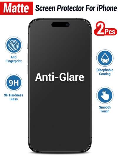 XINHONGYU 2 piezas Protector de pantalla mate, Protector de pantalla de vidrio templado mate antirreflejo, antihuellas y antirayones compatible con iPhone 17 Pro Max 6.9 pulgadas de toda la serie