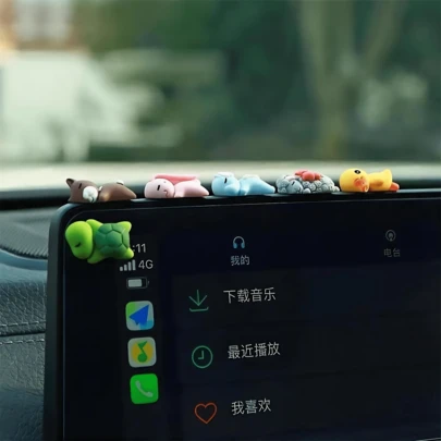 6pcs Cute Animal Car Decor Set, Resin Figurines For Car Interior, Exterior, Rearview Mirror, Office Desk, Includes Adhesive Stickers