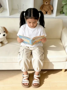 Girls' Daily Wear Open Toe Ankle Strap Platform Sandals With Multi-Strap Design - White - View 2