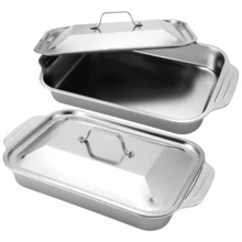 TUMATICLY 4PCS Stainless Steel Baking Trays With Lids (2 Lids, 2 Containers), 9x13IN/22.9x33CM (Large And Small), Rectangular Loaf Pans With Lids, Disposable Baking, Steam Baking Trays, For Cakes, Dishwasher , Serving Containers - View 2
