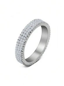 1Pc 925 Sterling Silver Three Rows Of Full Diamonds With Serrated Edges Rings For Women Fit Earring Fine Engagement Jewelry Fashionable And Exquisite Shiny Crystal Earrings Fine Jewelry - Silver - View 33