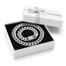 18K Gold Plated Cuban Link Chain Men Women 14mm Miami Out Zirconia Hop Jewelry 18-24 Inch(Silver) - 銀色 - 查看 8