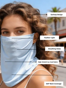 Unisex Summer Cooling Ice Silk Face Mask, Breathable Ventilated, Built-In Neck Guard, Ear Loop Design, Quick Dry, 2-In-1 Face Mask And Neck Gaiter - A - View 2