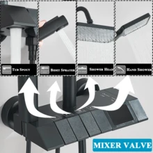 Juego de ducha de baño, juego de ducha con pantalla digital lacado en piano negro, grifo de baño con control dual de agua caliente y fría, grifo de cascada, sistema de ducha de lluvia, control dual de agua caliente y fría negro - Negro - Ver 4