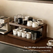 1pc Coffee Cup Rack Coffee Station Bar Storage 2-Tier Cup Rack Dressing Table Cosmetic Organizer - Brown - View 3