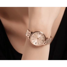 Fossil ES3435 女士腕表，不锈钢表带，水晶表圈，白色表盘，罗马数字时标，日期显示 - 玫瑰金 - 查看 2