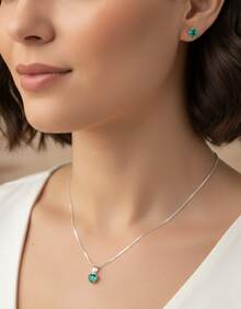 Green Tourmaline Necklace With Pendant And Women's Earring Point Of Light Heart 925 Silver - Bạc - Xem 2