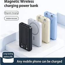 Fast Charging Magnetic Wireless Power Bank With Built-In USB-C Cables And Foldable Stand 10000mAh High-Speed Portable Power Bank Compatible With IPhone17/16/15/14/13 All Android Devices Ultra-Compact Lightweight Design Perfect Holiday Birthday Gift Valentine's Day Gift For Family And Friends Cable Compatibility - Blue - View 2