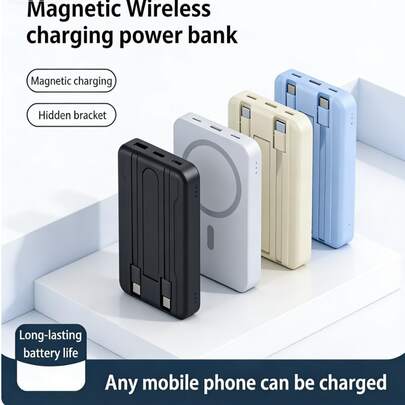 Fast Charging Magnetic Wireless Power Bank With Built-In USB-C Cables And Foldable Stand 10000mAh High-Speed Portable Power Bank Compatible With IPhone17/16/15/14/13 All Android Devices Ultra-Compact Lightweight Design Perfect Holiday Birthday Gift Valentine's Day Gift For Family And Friends Cable Compatibility