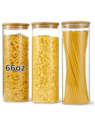  TUMATICLY 3/6PCS Glass Food Storage Jars With Lids, 66OZ/1400ML Large Capacity, Perfect For Storing Pasta, Cookies, Nuts, Coffee, Cereal, Flour, Etc. Use These Glass Jars To Organize Your Kitchen And Pantry.