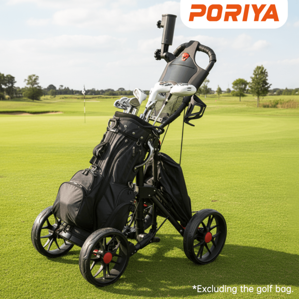 PORIYA Golf Buggy Foldable Trolley Golf Cart Wheels Umbrella Bottle Holder
