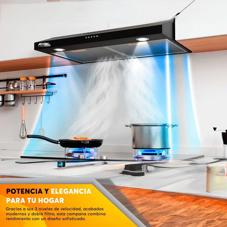 Campana Para Cocina Extractora 60 cm Acero Inoxidable con 3 Velocidades y Luz LED - Tipo de Enchufe A USA (110-127V) - Ver 1