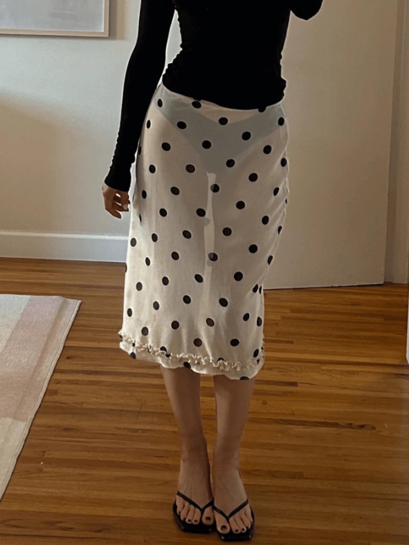 Women's Elegant Mesh Sheer Midi Skirt Solid Color/Polka Dot A-Line Skirt See Through Low Rise Ruffled Hem White Black Skirt Summer Fashionable Streetwear For Going Out Casual Daily Wear - 象牙白 - 查看 1