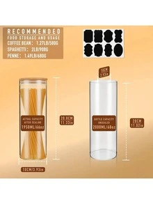 TUMATICLY 3/6PCS Glass Food Storage Jars With Lids, 66OZ/1400ML Large Capacity, Perfect For Storing Pasta, Cookies, Nuts, Coffee, Cereal, Flour, Etc. Use These Glass Jars To Organize Your Kitchen And Pantry. - 查看 4