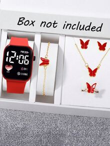 6件套：1块新款LED数字显示方形电子手表+5条优雅蝴蝶手链。万圣节、圣诞节、情人节、母亲节、节日礼物的最佳选择。 - 彩色 - 查看 6